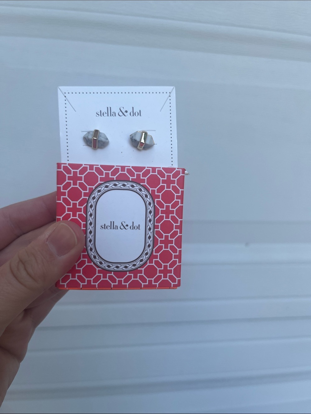 Stella & Dot Silver and Coral Geometric Stud Earrings